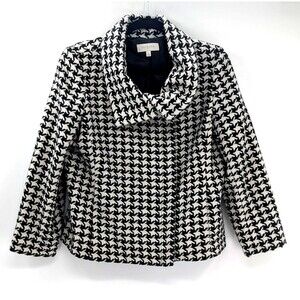 Talbot's Houndstooth Wool Blend Tweed Zip Up Moto Blazer Jacket Size 12